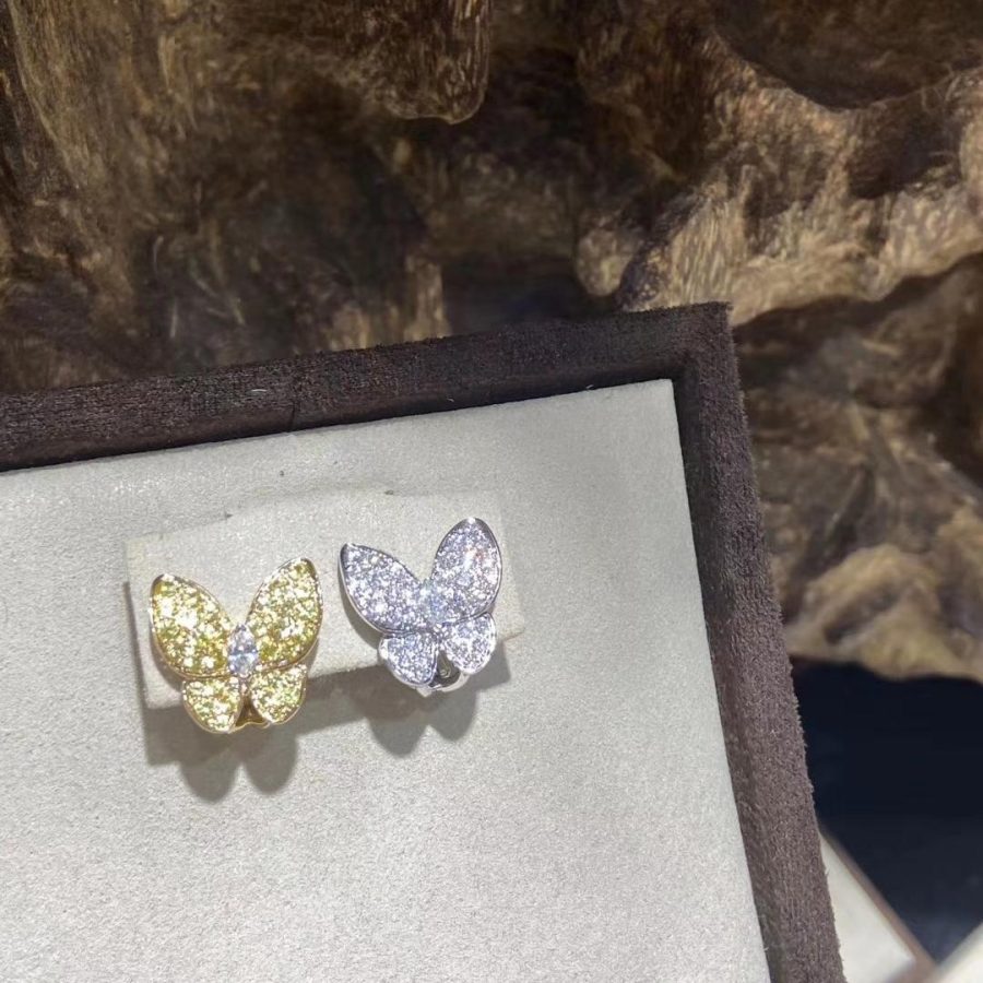 Van Cleef Arpels Two Butterfly Earrings Yellow Gold Diamond Sapphire Vcarb15100 Coral (4)