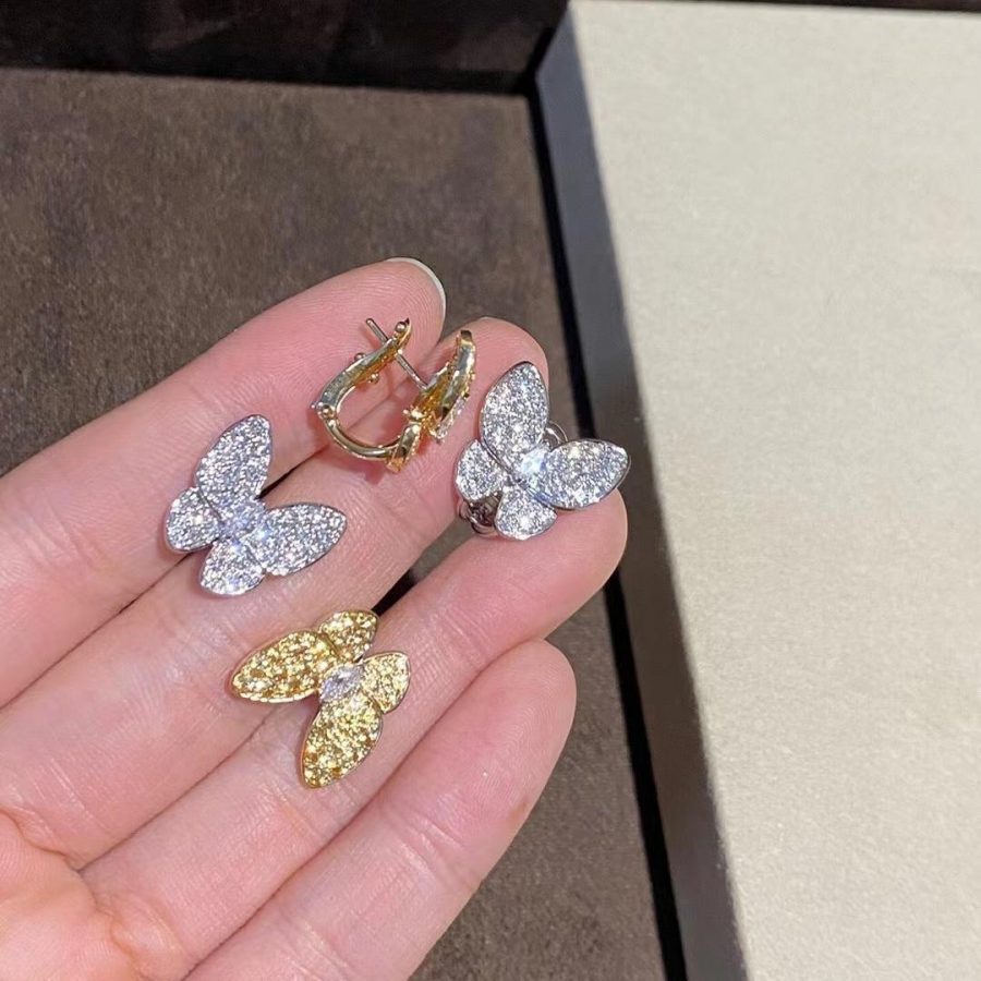 Van Cleef Arpels Two Butterfly Earrings Yellow Gold Diamond Sapphire Vcarb15100 Coral (7)