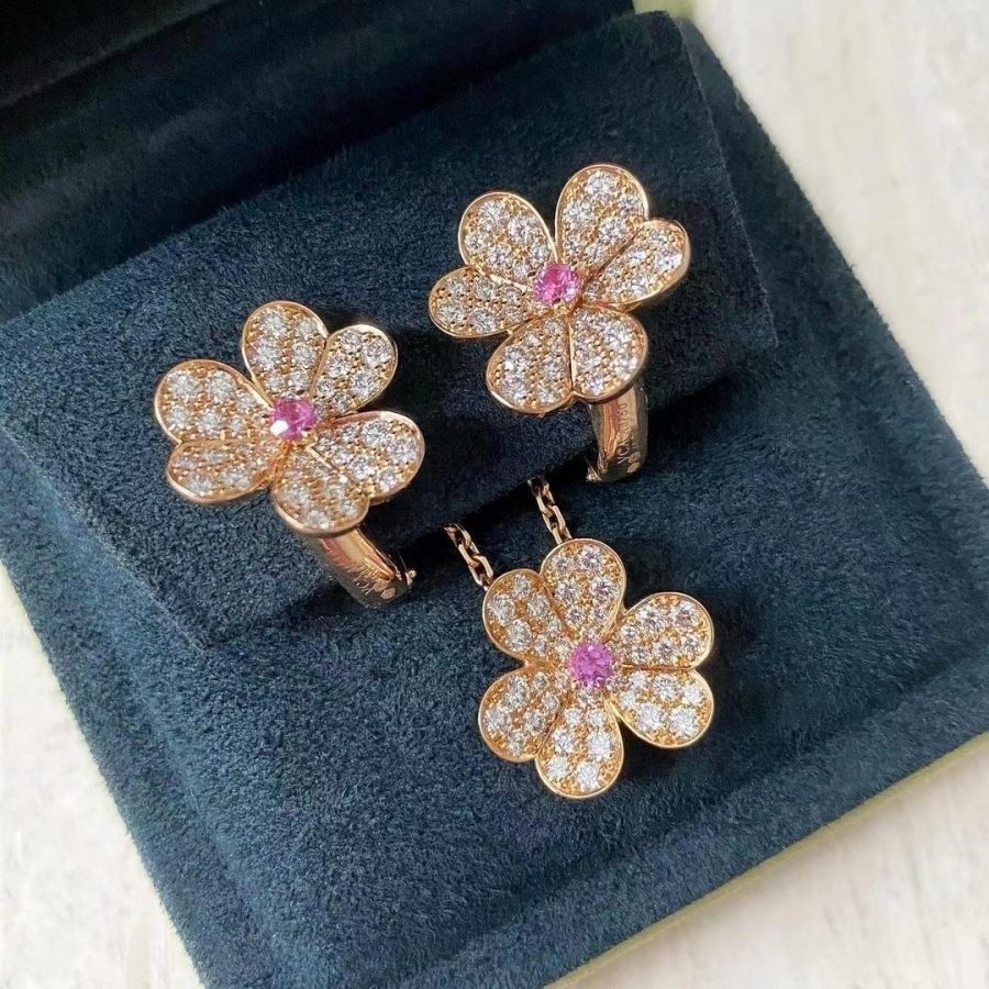 Van Cleef & Arpels Frivole earrings, small model Rose gold, Diamond Pink Sapphire VCARP6L500