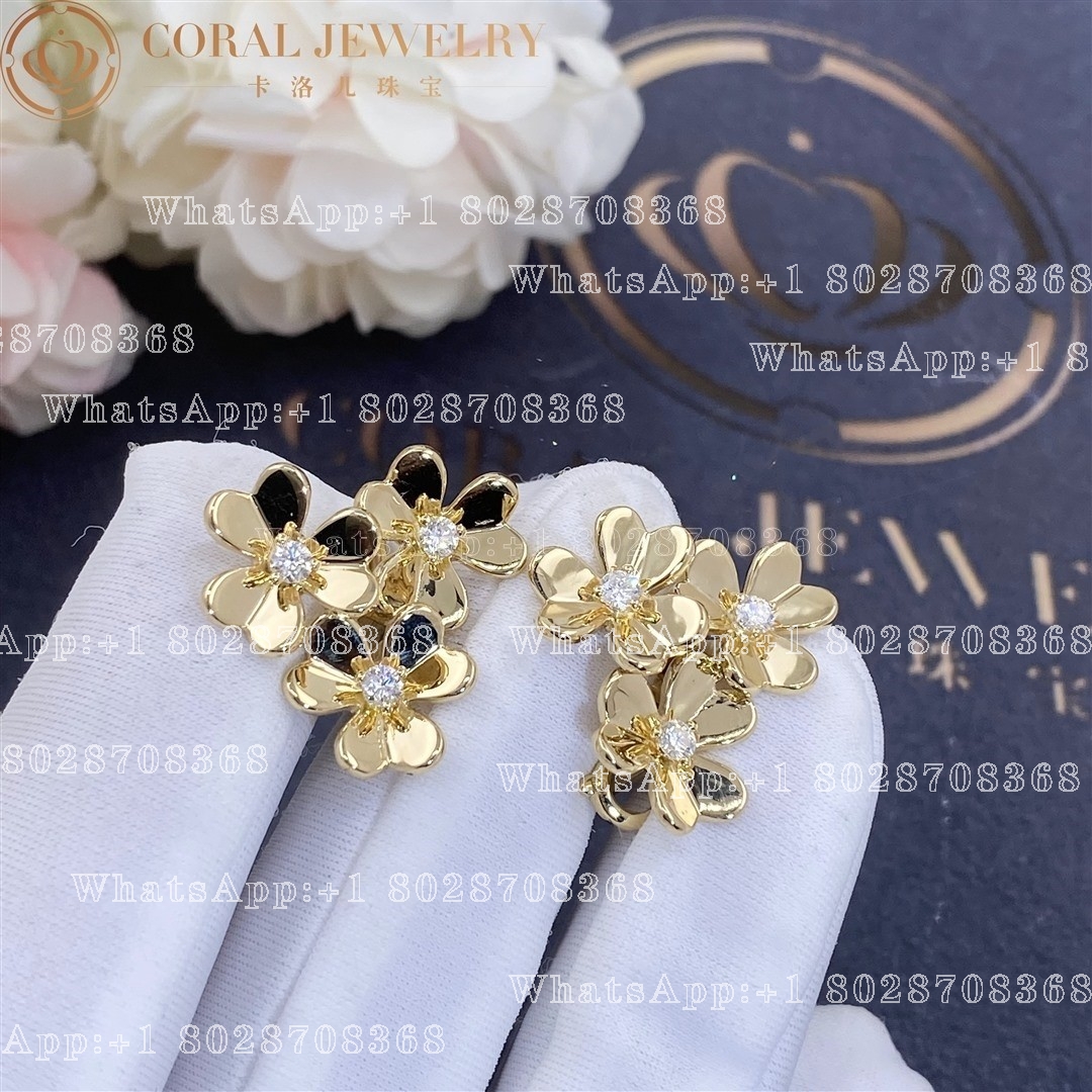 Van Cleef & Arpels Frivole earrings, 3 flowers, mini model Yellow gold, Diamond VCARP2DV00