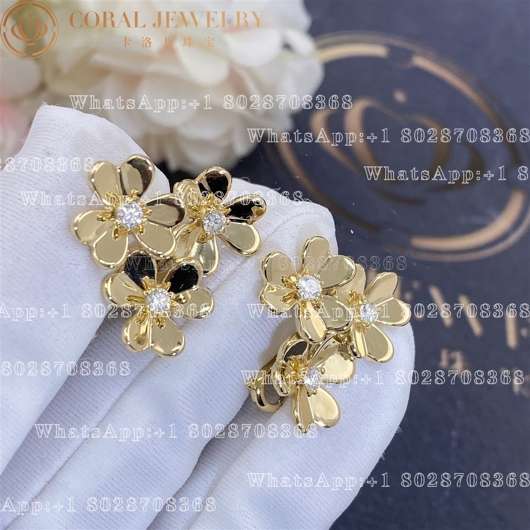 Van Cleef & Arpels Frivole earrings, 3 flowers, mini model Yellow gold, Diamond VCARP2DV00