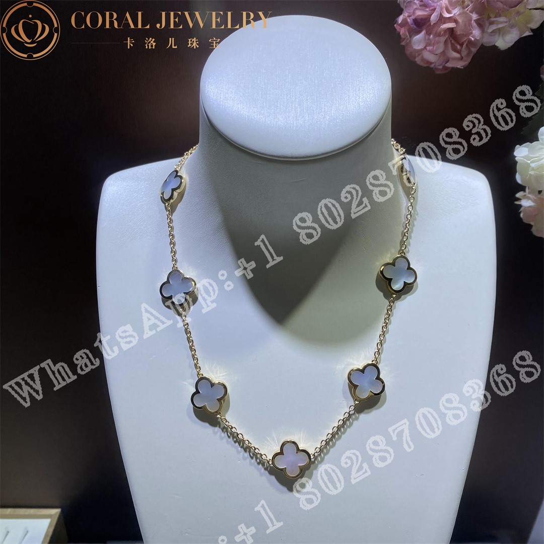 Van Cleef Arpels Pure Alhambra Necklace 9 Motifs Yellow Gold Mother Of Pearl Vcara37800 Coral (1)