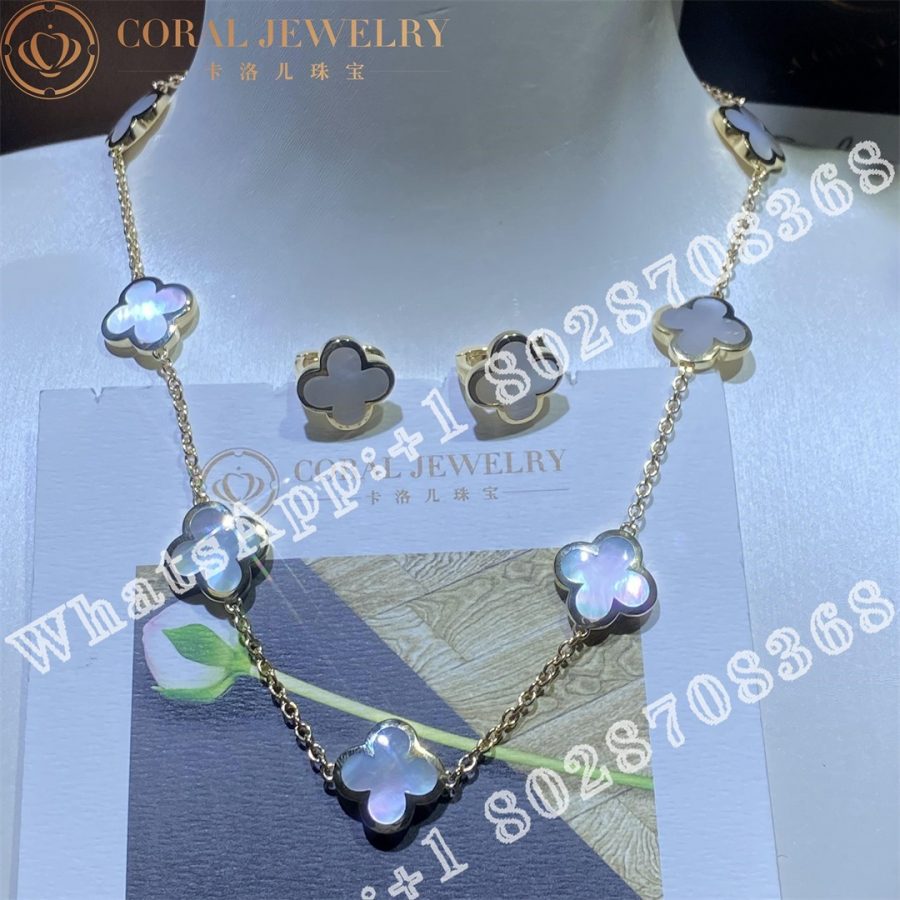 Van Cleef Arpels Pure Alhambra Necklace 9 Motifs Yellow Gold Mother Of Pearl Vcara37800 Coral (20)