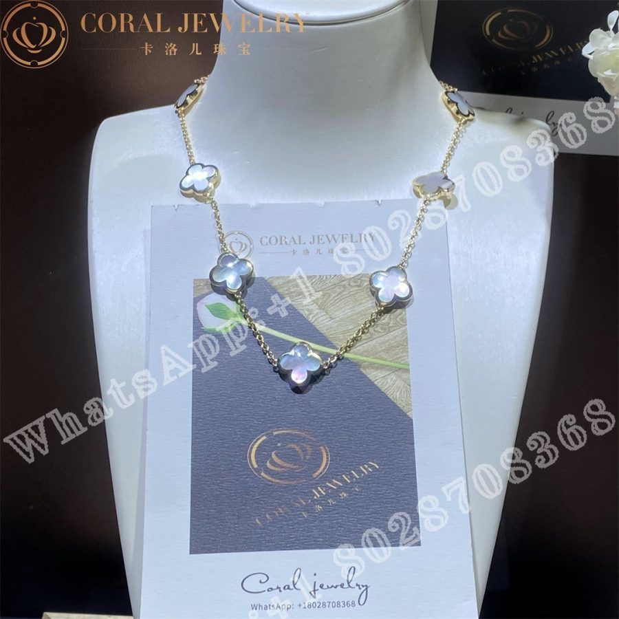 Van Cleef Arpels Pure Alhambra Necklace 9 Motifs Yellow Gold Mother Of Pearl Vcara37800 Coral (25)