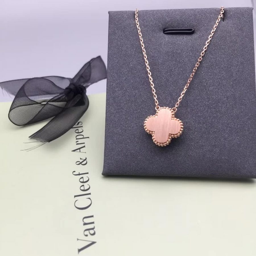 Van Cleef & Arpels Vintage Alhambra 2015 Holiday Necklace Rose Gold Pink Ceramic