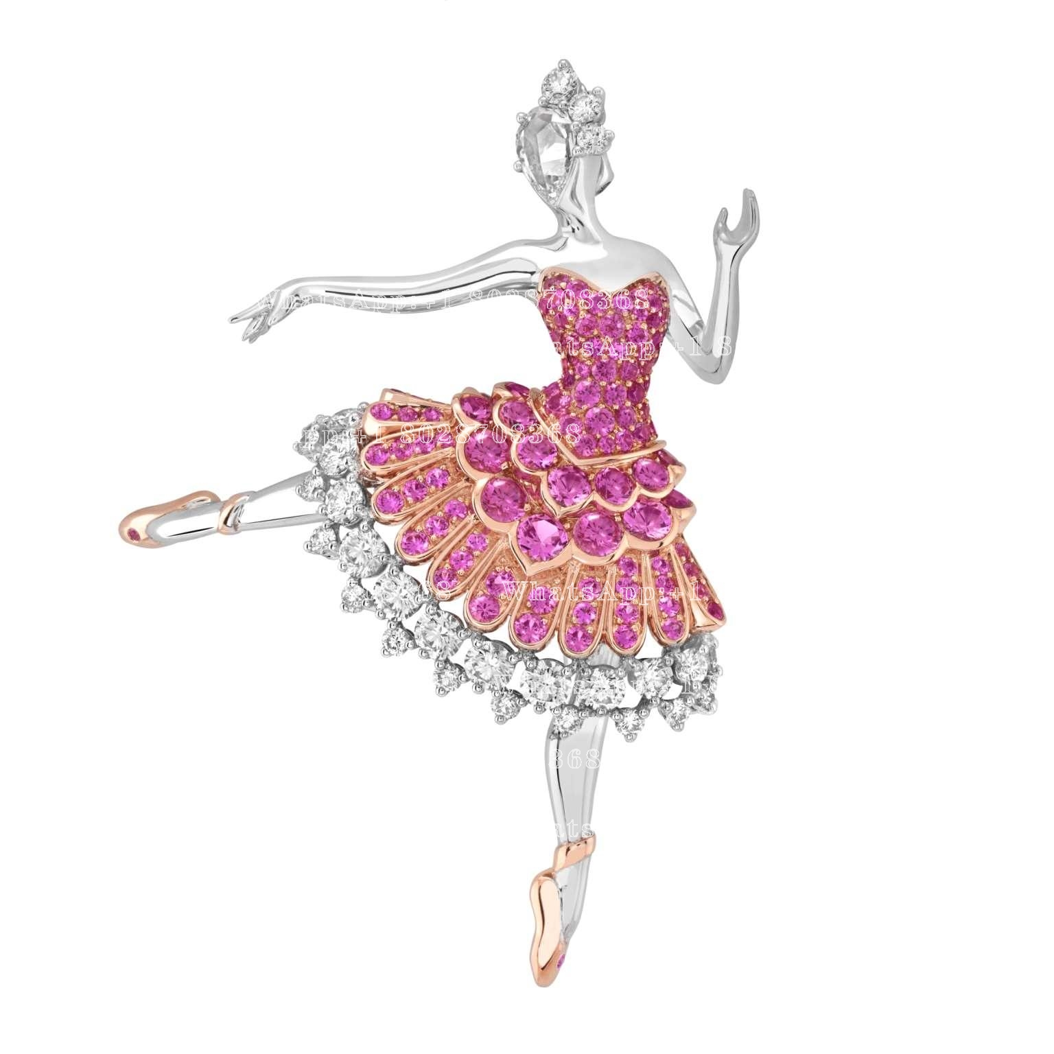 Van Cleef & Arpels Cardinal rose ballerina brooch White gold, pink gold, pink sapphires, diamonds