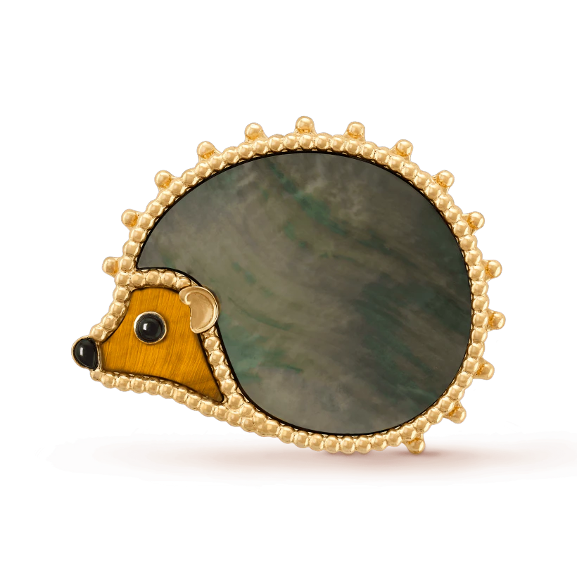 Van Cleef & Arpels Lucky Animals Hedgehog clip Yellow gold, Mother-of-pearl, Onyx, Tiger Eye VCARP2AZ00