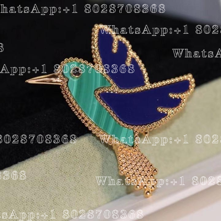 Van Cleef & Arpels Lucky Animals Hummingbird Clip Yellow Gold, Lapis Lazuli, Malachite, Onyx VCARP2B000