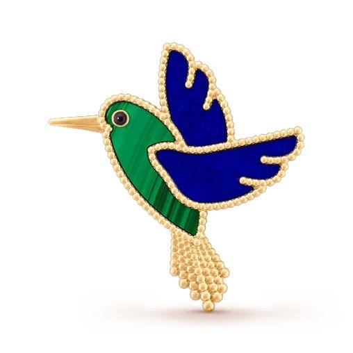 Van Cleef Arpels Lucky Animals Hummingbird Clip Yellow Gold Lapis Lazuli Malachite Onyx Vcarp2b000