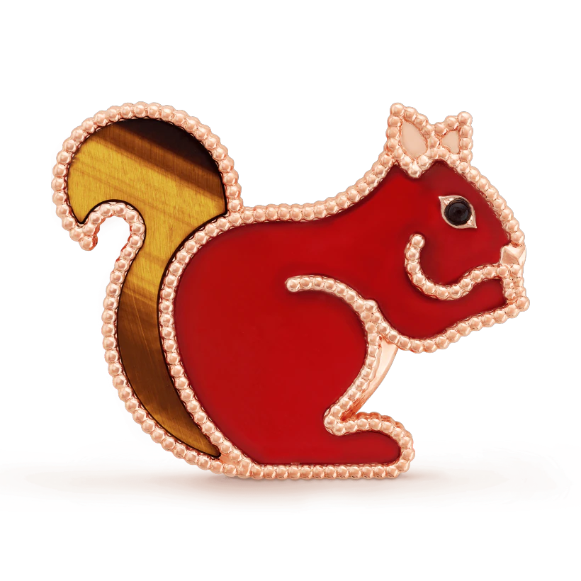 Van Cleef & Arpels Lucky Animals Squirrel clip Rose gold, Carnelian, Onyx, Tiger Eye VCARP2AT00