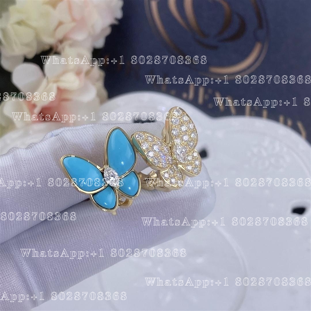 Van Cleef & Arpels Two Butterfly earrings Yellow gold, Diamond, Turquoise VCARP7US00