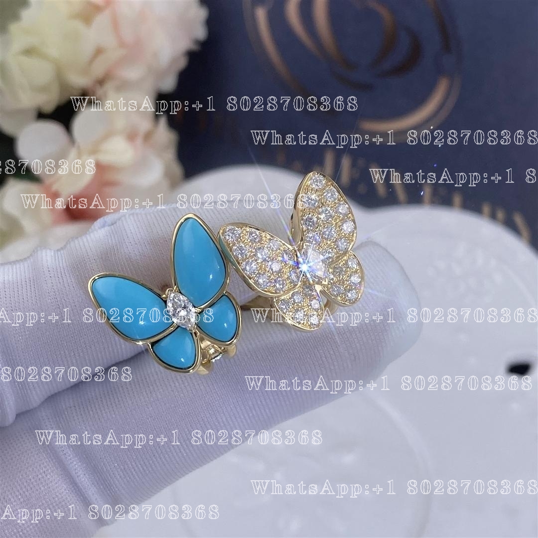 Van Cleef & Arpels Two Butterfly earrings Yellow gold, Diamond, Turquoise VCARP7US00