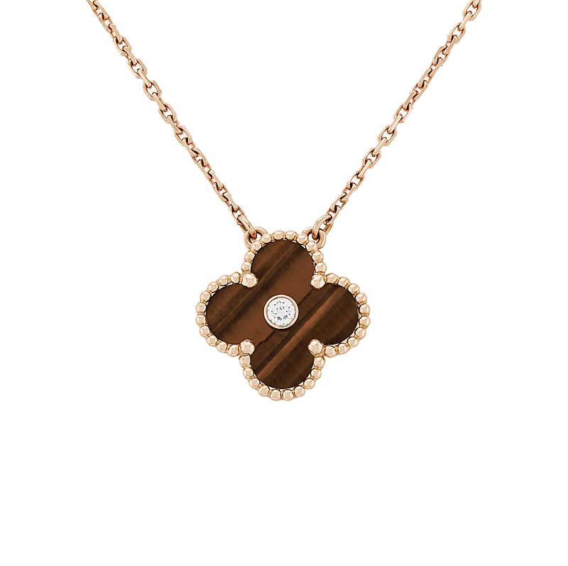 Van Cleef & Arpels Vintage Alhambra 2017 Holiday Diamond Pendant in 18K Rose Gold With Bulls Eye & Diamond Motif (Limited Edition)