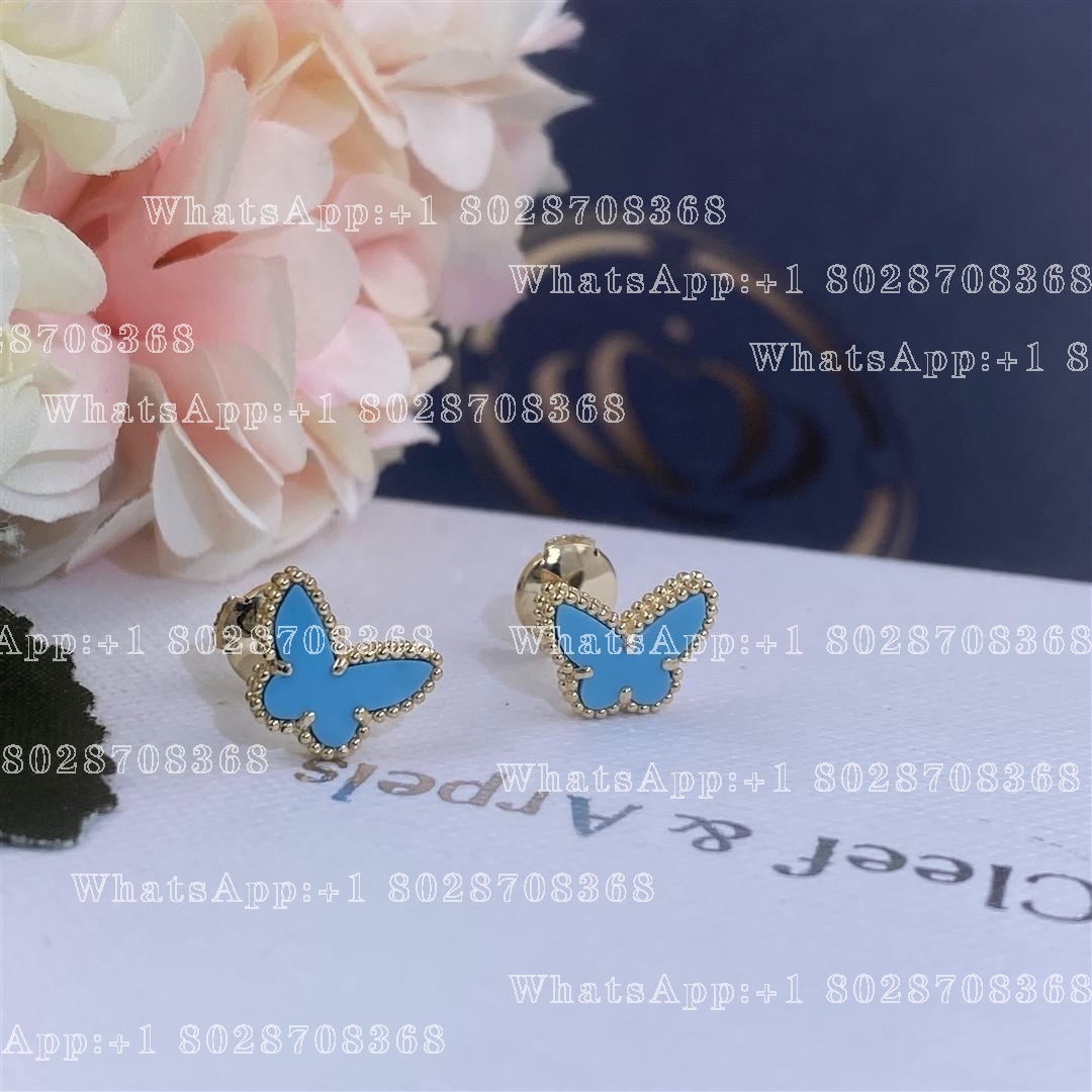 Van Cleef & Arpels Sweet Alhambra butterfly earstuds Yellow gold, Turquoise