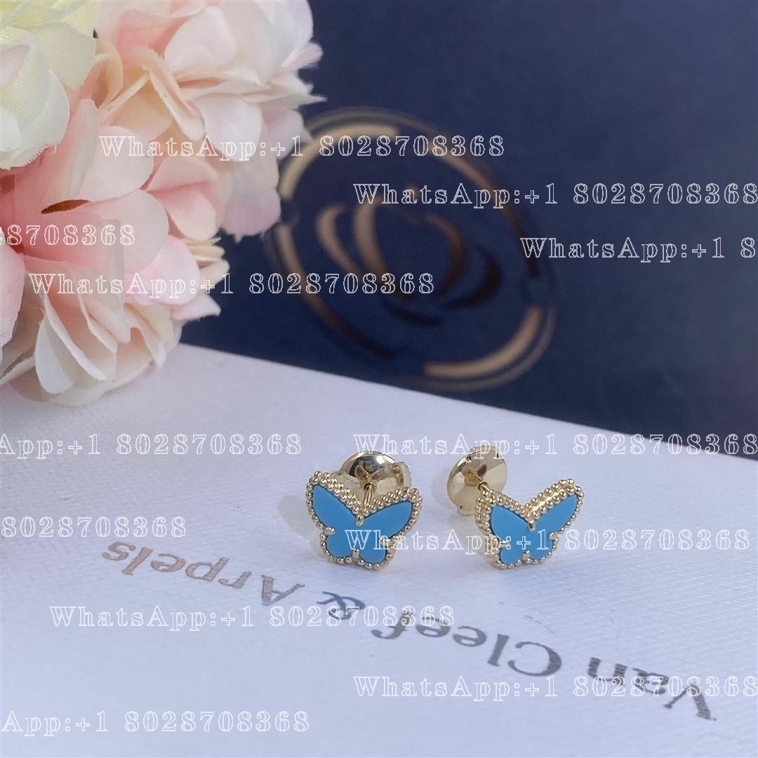 Van Cleef & Arpels Sweet Alhambra butterfly earstuds Yellow gold, Turquoise