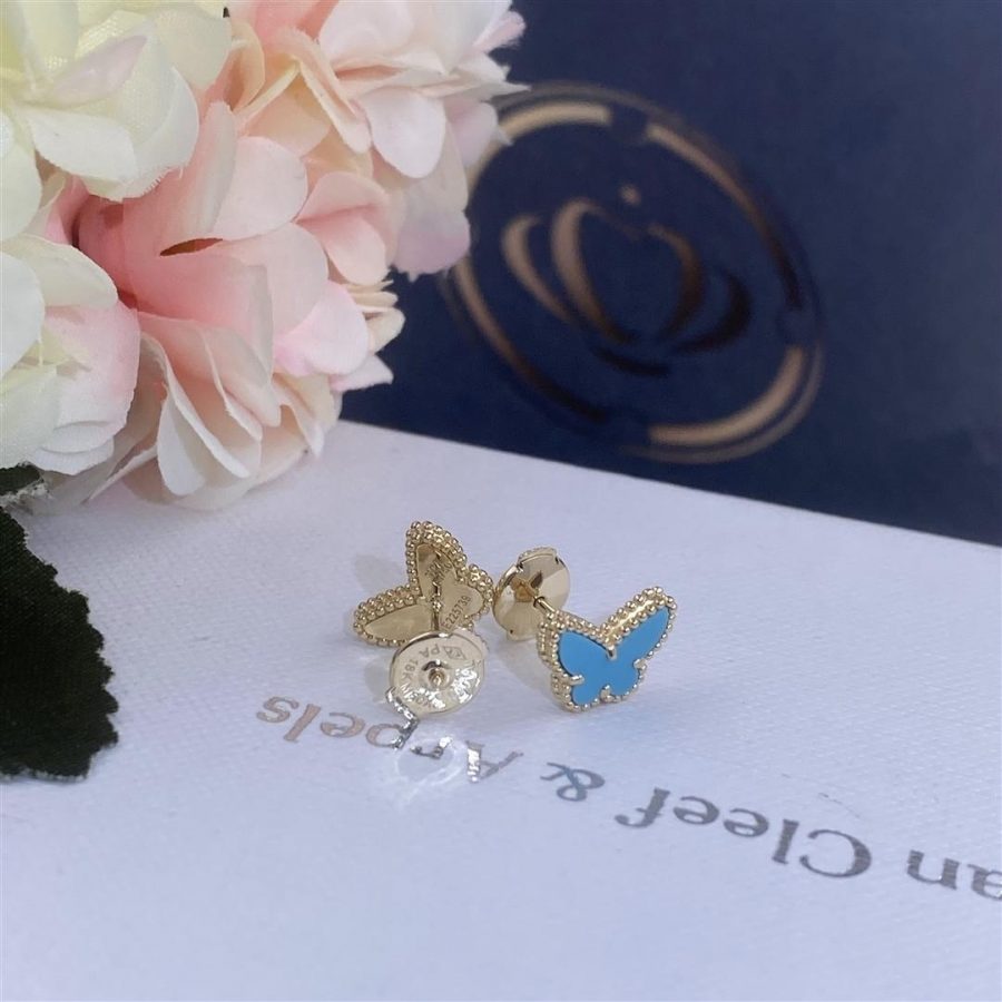 Van Cleef & Arpels Sweet Alhambra butterfly earstuds Yellow gold, Turquoise