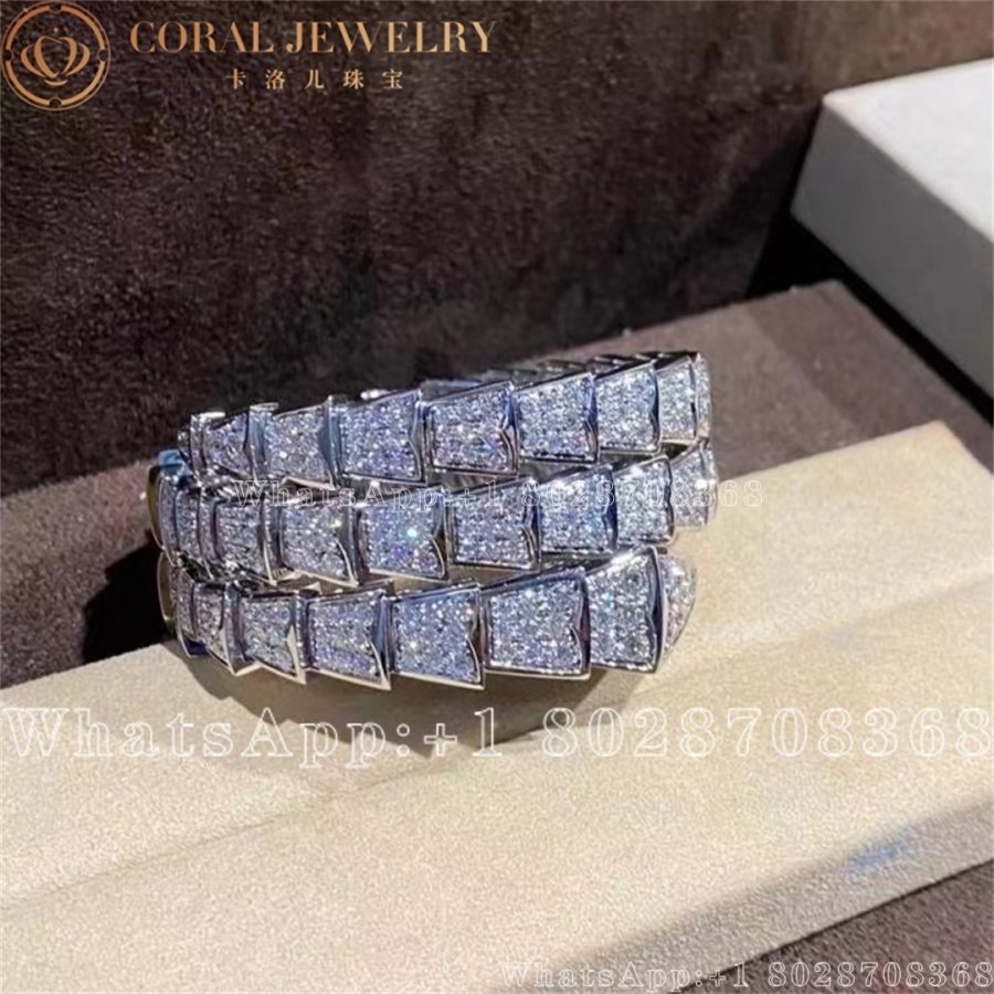 Bulgari Serpenti Two Coil Bracelet In 18 Kt White Gold Set With Full Pave Diamonds Ref 345203 Coral (3)