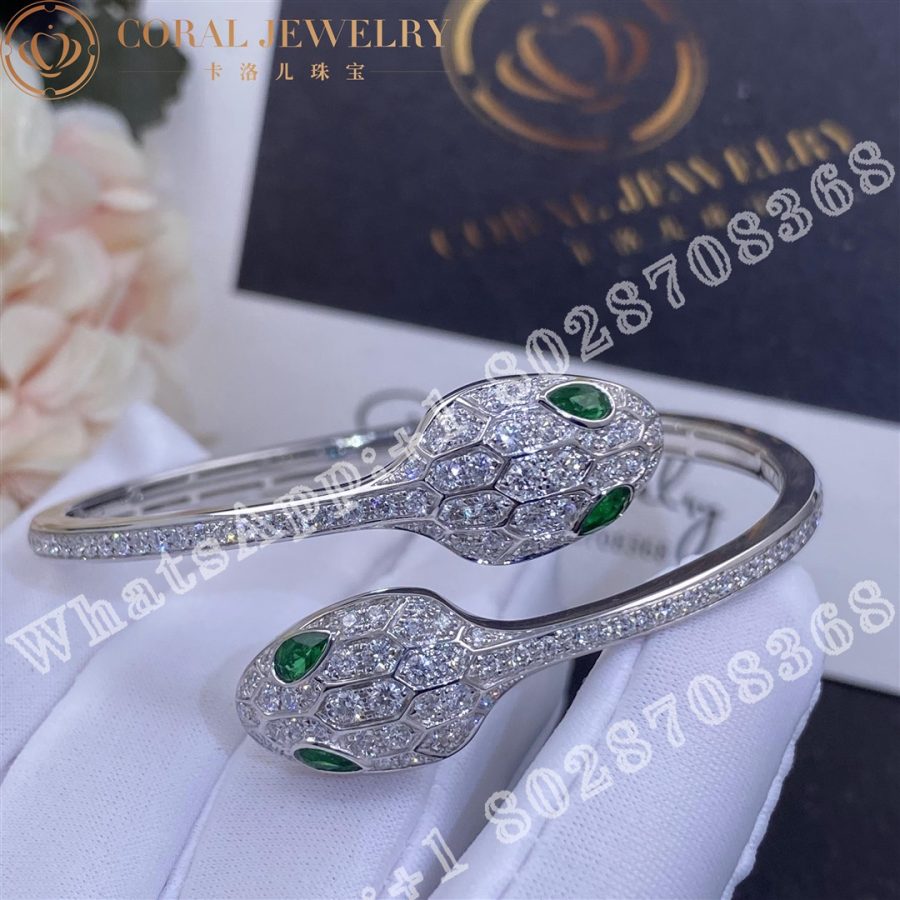 Bulgari Serpenti 18 Kt White Gold Bracelet Set With Emerald Eyes And Pave Diamonds Ref 356522 Coral (11)