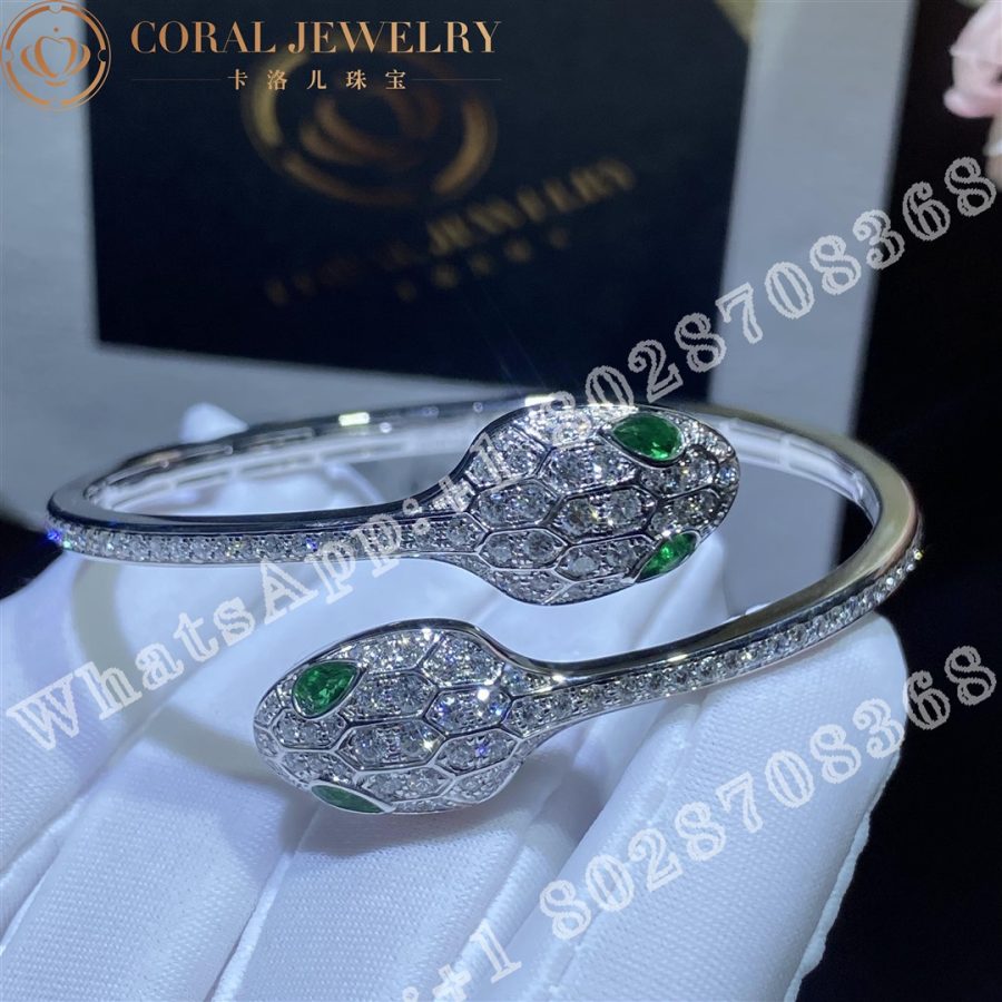 Bulgari Serpenti 18 Kt White Gold Bracelet Set With Emerald Eyes And Pave Diamonds Ref 356522 Coral (2)