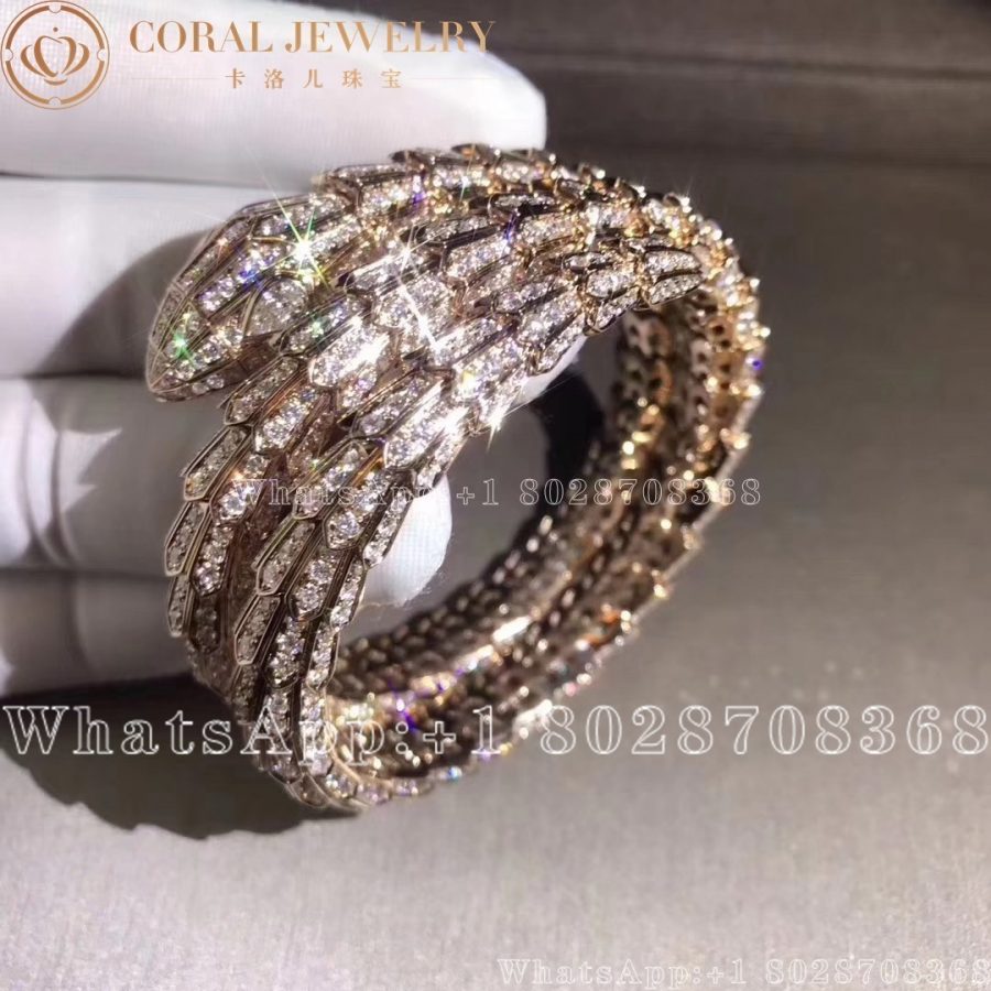 Bulgari Serpenti Bracelet Full Pave Diamond Rose Gold 261220 Coral (3)