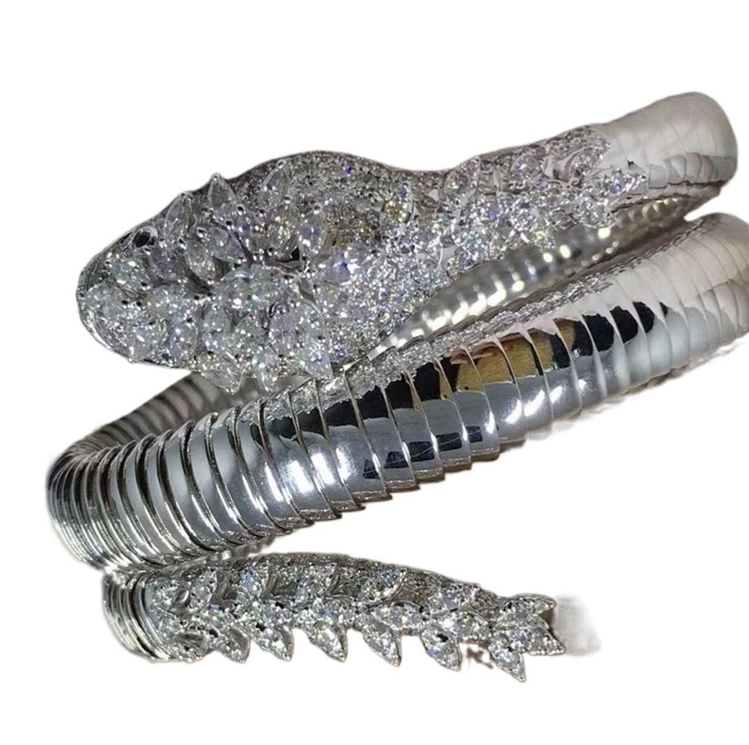 Bulgari Serpenti Diamond Snake Bangle Bracelet set with pavé diamonds