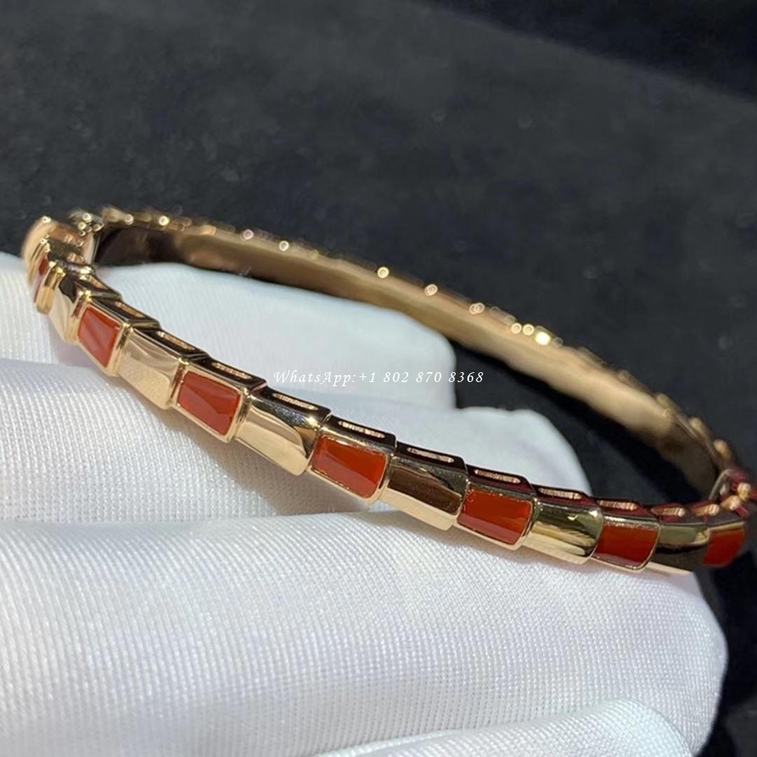 Bulgari Serpenti Viper 18 kt rose gold thin bangle bracelet set with carnelian elements Ref.: BR858637