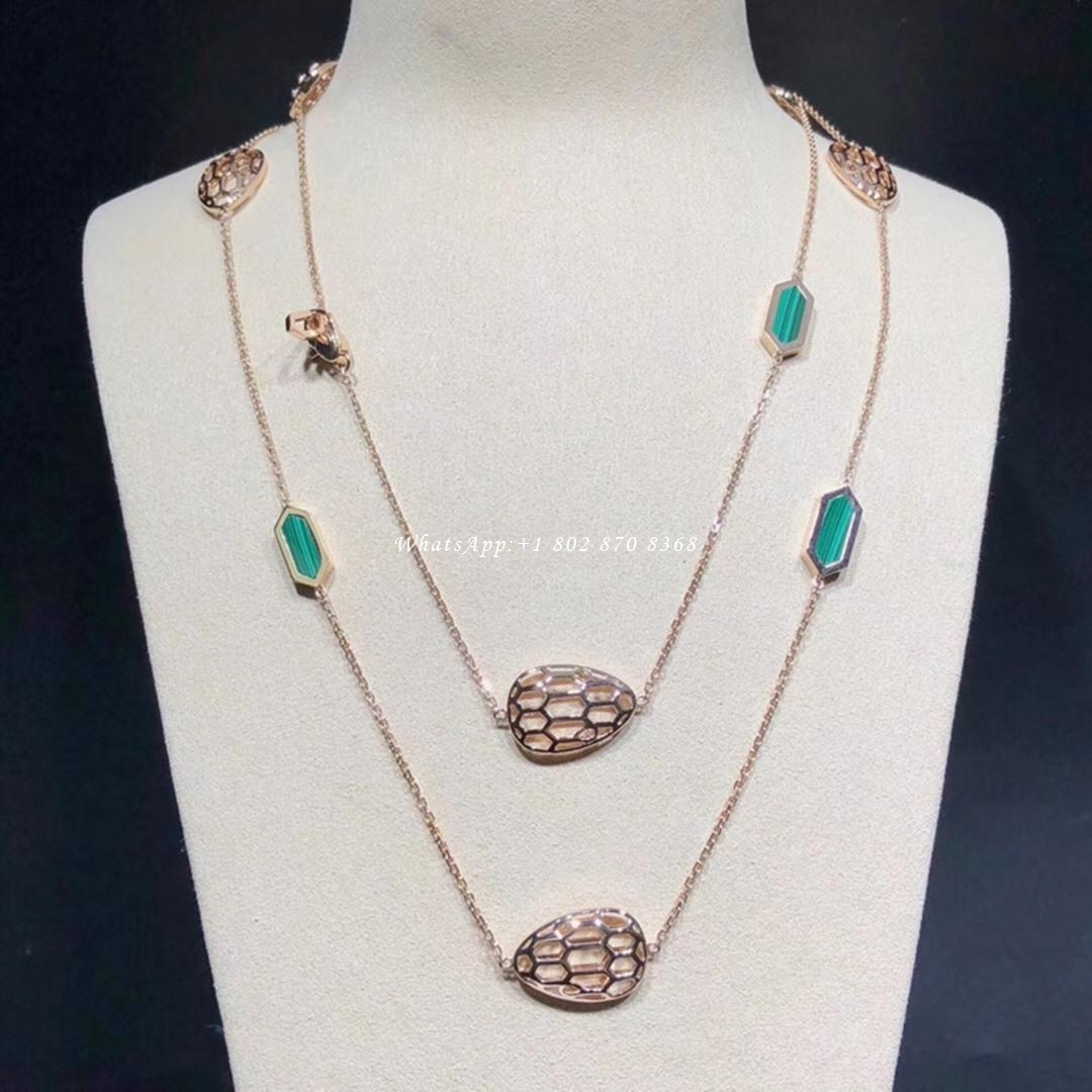 Bulgari Serpenti Openworked rose gold and malachite long necklace 352677