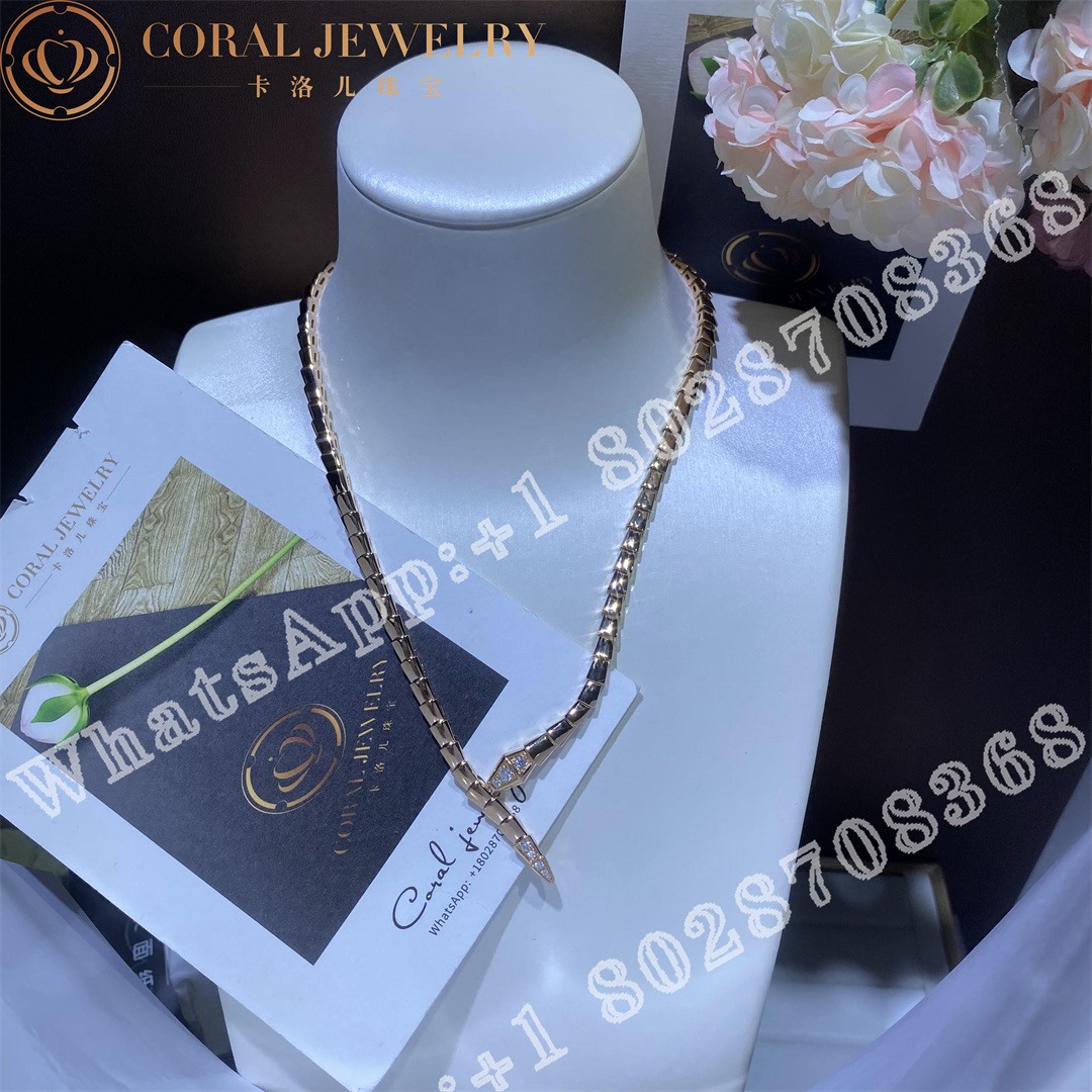 Bulgari Serpenti Viper 18 Kt Rose Gold Necklace Set With Demi Pave Diamonds Ref 357864 Coral (1)