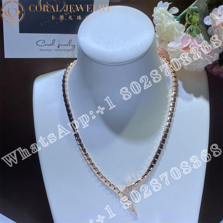 Bulgari Serpenti Viper 18 Kt Rose Gold Necklace Set With Demi Pave Diamonds Ref 357864 Coral (10)