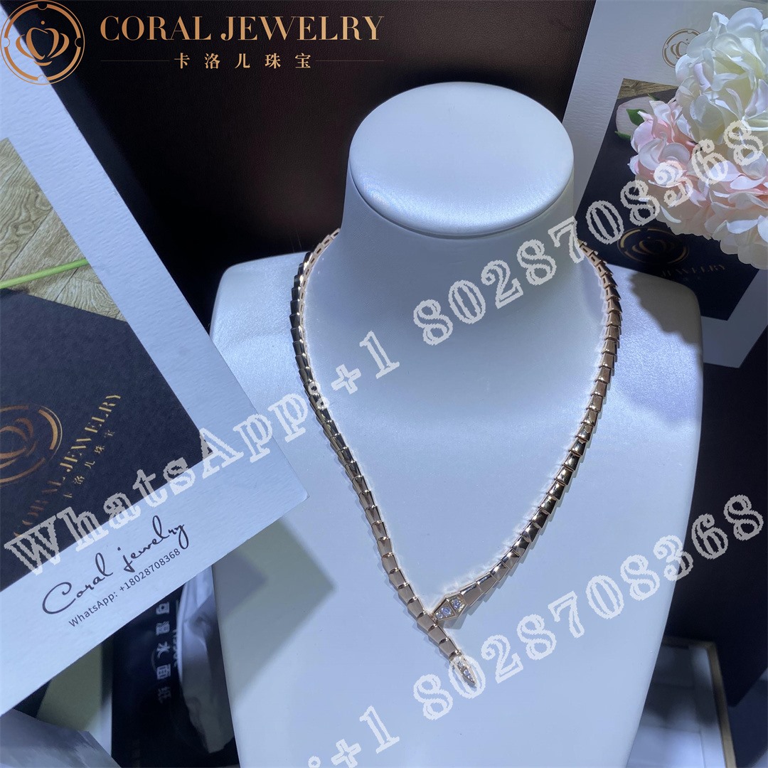 Bulgari Serpenti Viper 18 Kt Rose Gold Necklace Set With Demi Pave Diamonds Ref 357864 Coral (2)