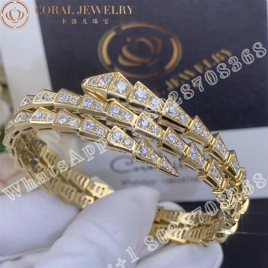 Bulgari Serpenti Viper Two Coil 18 Kt Yellow Gold Bracelet Set With Pave Diamonds Coral (12)