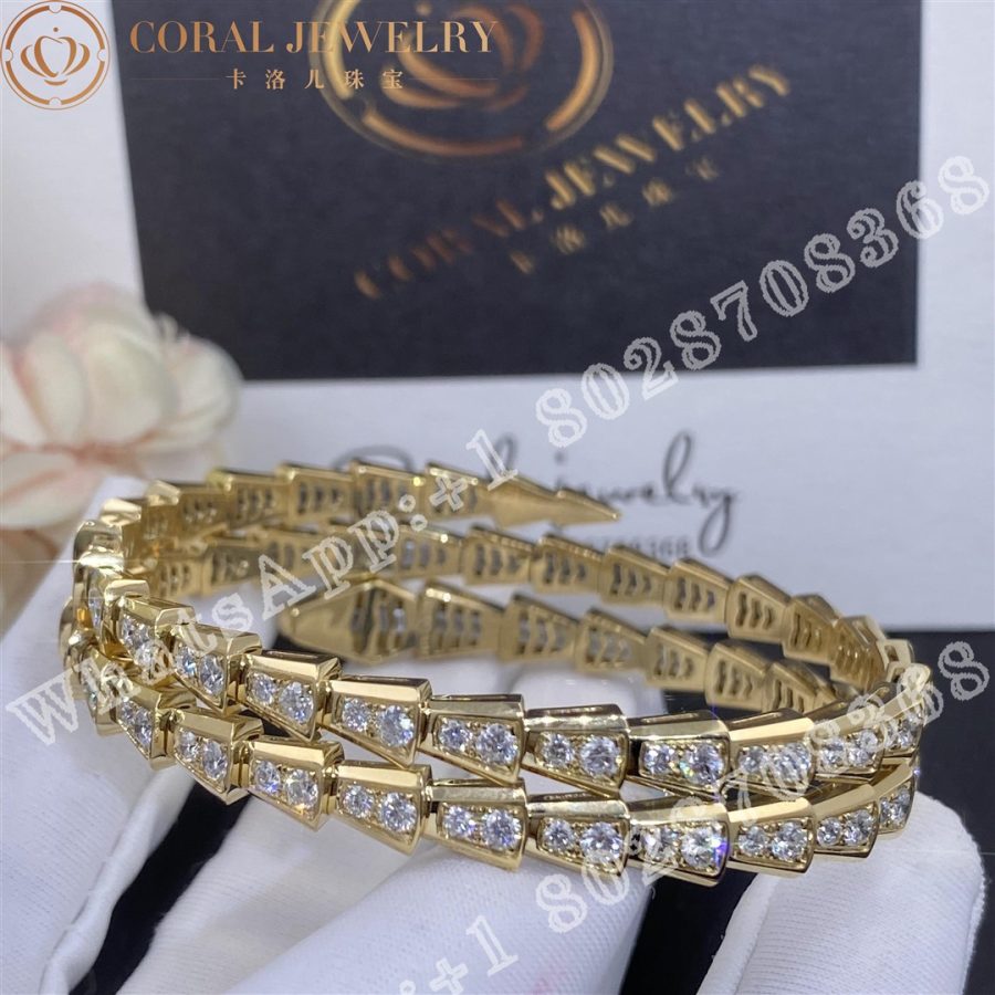 Bulgari Serpenti Viper Two Coil 18 Kt Yellow Gold Bracelet Set With Pave Diamonds Coral (7)