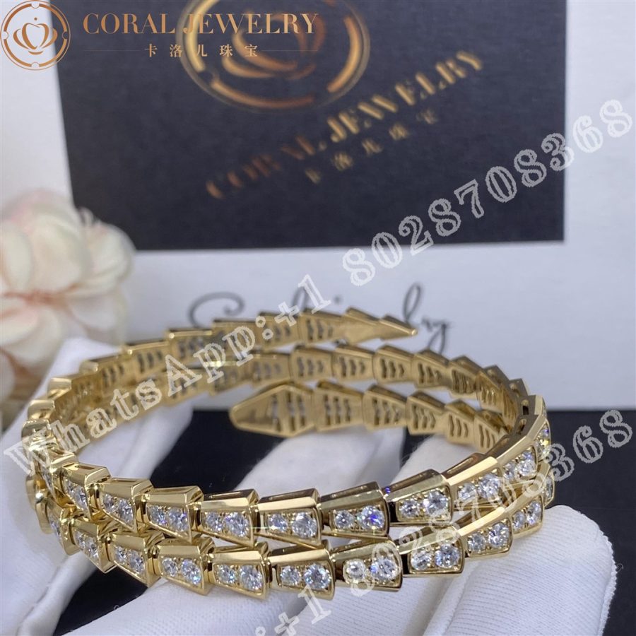 Bulgari Serpenti Viper Two Coil 18 Kt Yellow Gold Bracelet Set With Pave Diamonds Coral (8)