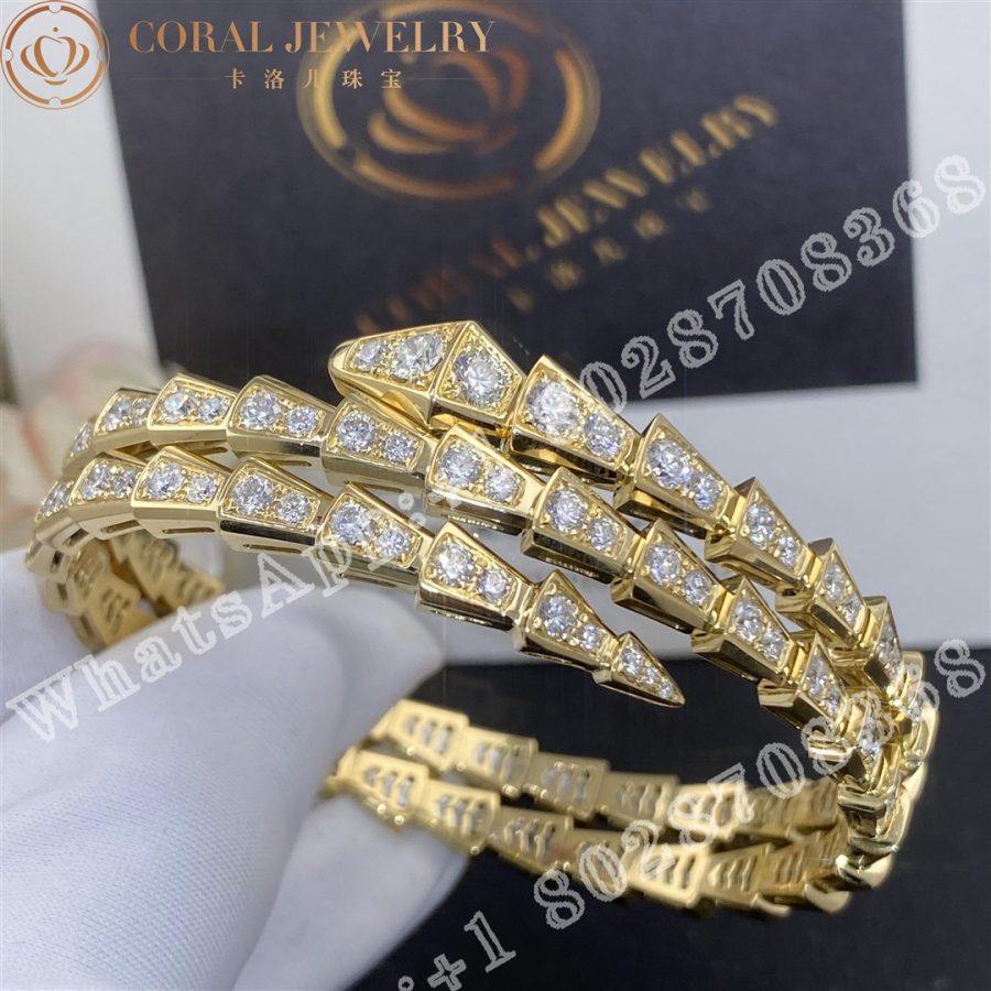 Bulgari Serpenti Viper Two Coil 18 Kt Yellow Gold Bracelet Set With Pave Diamonds Coral (9)