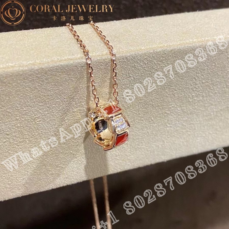 Bulgari Serpenti Viper Necklace With 18 Kt Rose Gold Chain And 18 Kt Rose Gold Pendant Set With Carnelian Elements And Demi Pave Diamonds Ref 355088 (1)