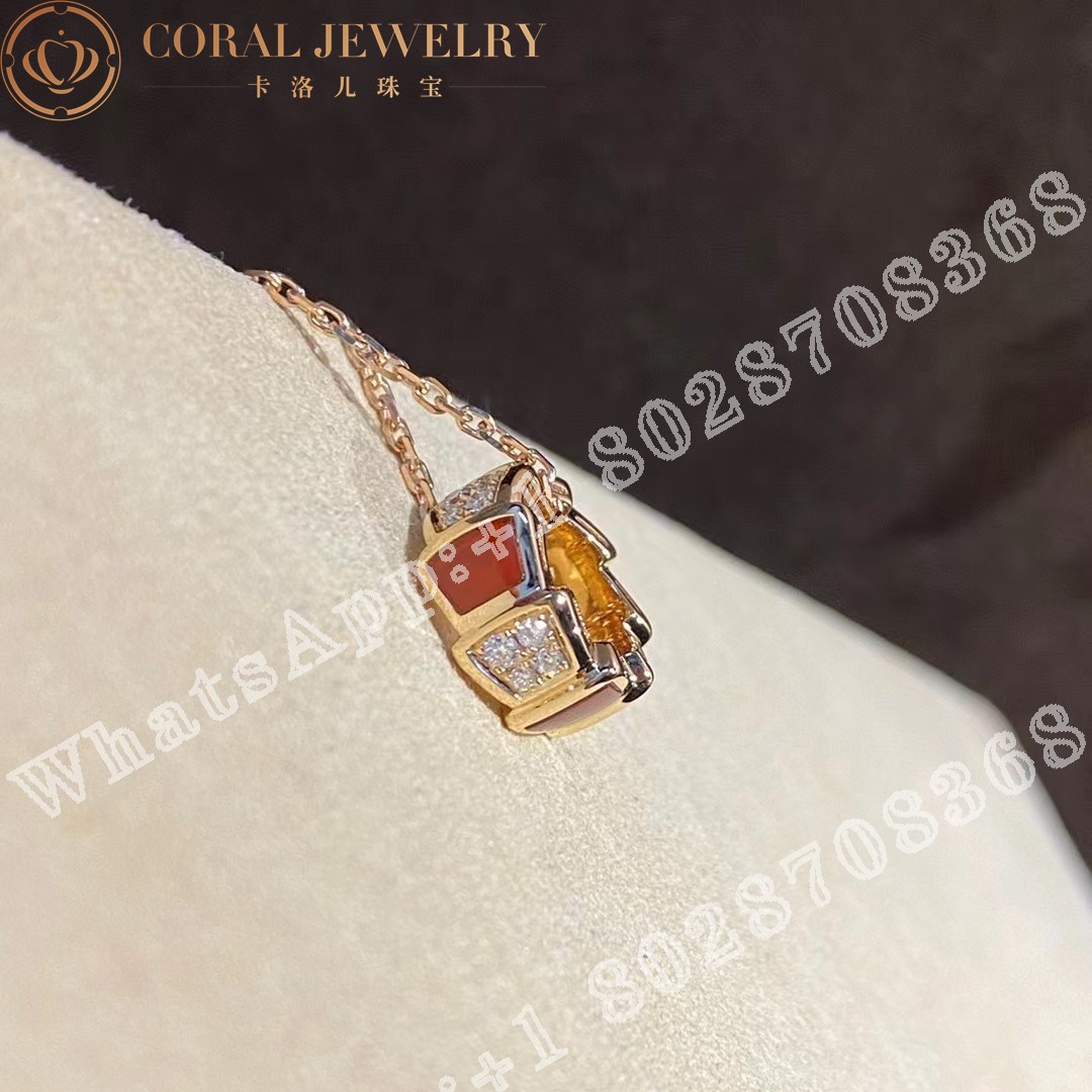 Bulgari Serpenti Viper Necklace With 18 Kt Rose Gold Chain And 18 Kt Rose Gold Pendant Set With Carnelian Elements And Demi Pave Diamonds Ref 355088 (2)