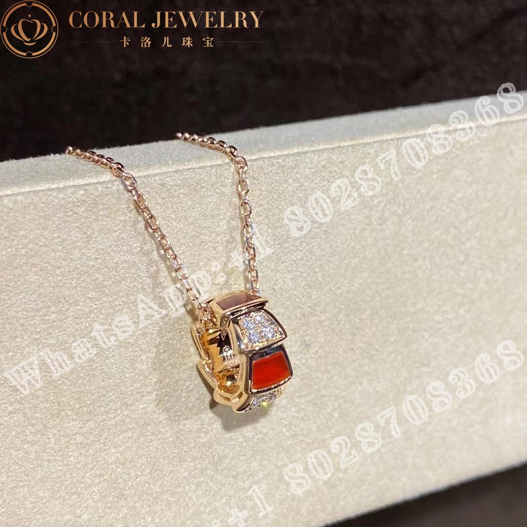 Bulgari Serpenti Viper Necklace With 18 Kt Rose Gold Chain And 18 Kt Rose Gold Pendant Set With Carnelian Elements And Demi Pave Diamonds Ref 355088 (3)