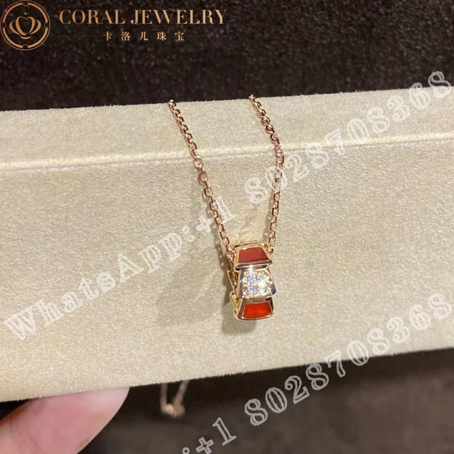 Bulgari Serpenti Viper Necklace With 18 Kt Rose Gold Chain And 18 Kt Rose Gold Pendant Set With Carnelian Elements And Demi Pave Diamonds Ref 355088 (4)