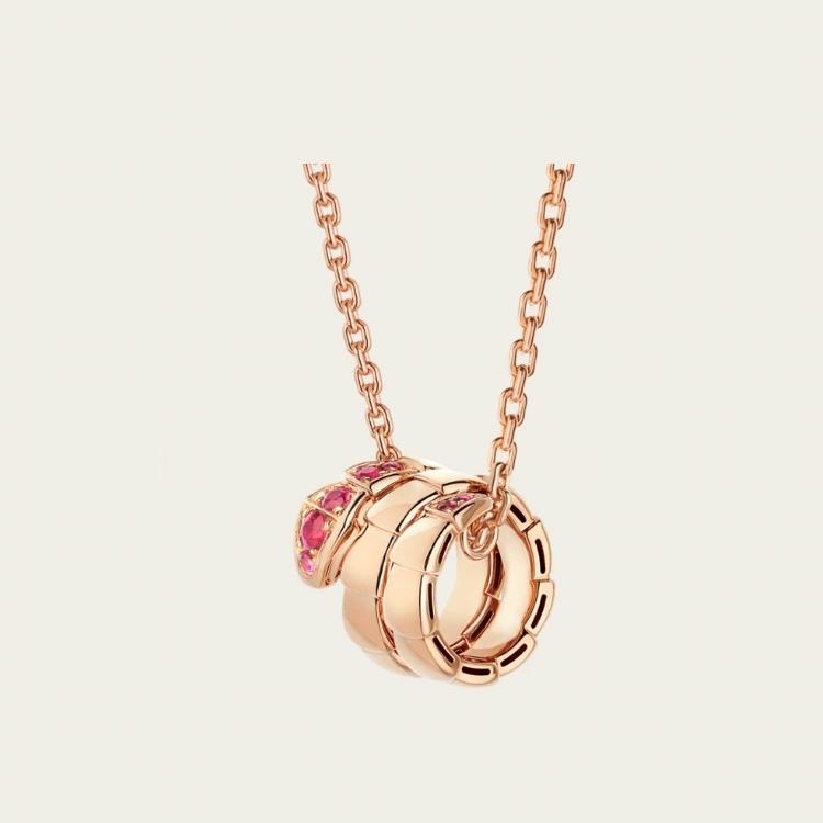 Bulgari Serpenti Viper Pendant Necklace In 18 Kt Rose Gold Set With Rubies (1)