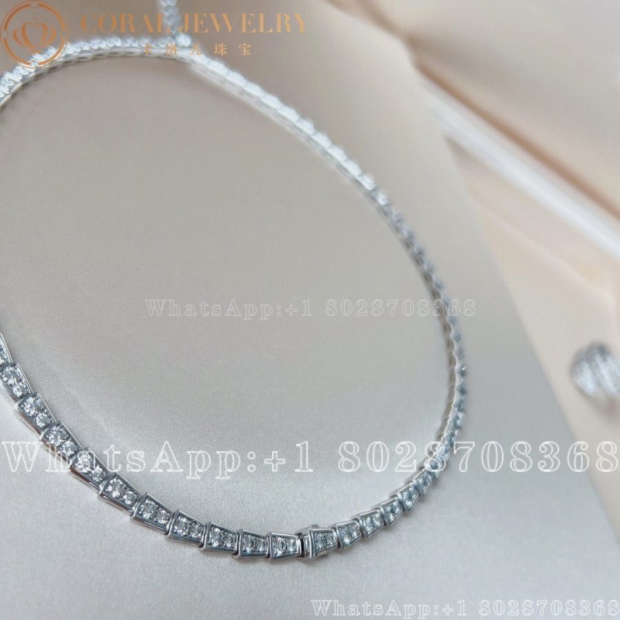 Bulgari Serpenti Viper Slim Necklace In 18 Kt White Gold Set With Full Pave Diamonds Ref 351090 Coral (3)