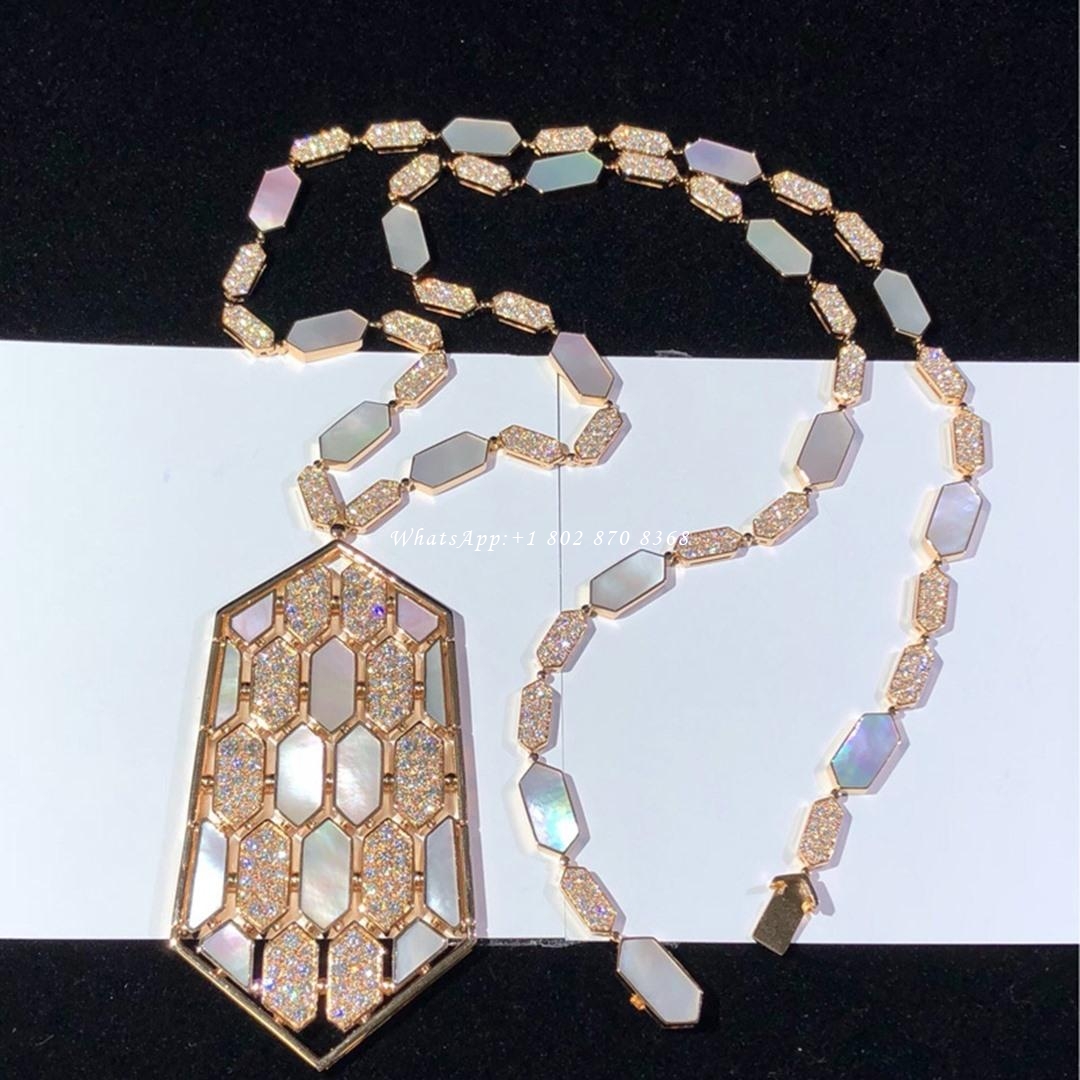 Bulgari Serpenti necklace in 18-carat pink gold and white mother-of-pearl and diamond high jewelry