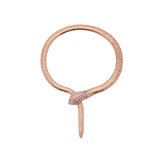 Bulgari Serpenti Tubogas necklace in 18 kt rose gold, set with pavé diamonds on the head and the tail Ref.: 350680