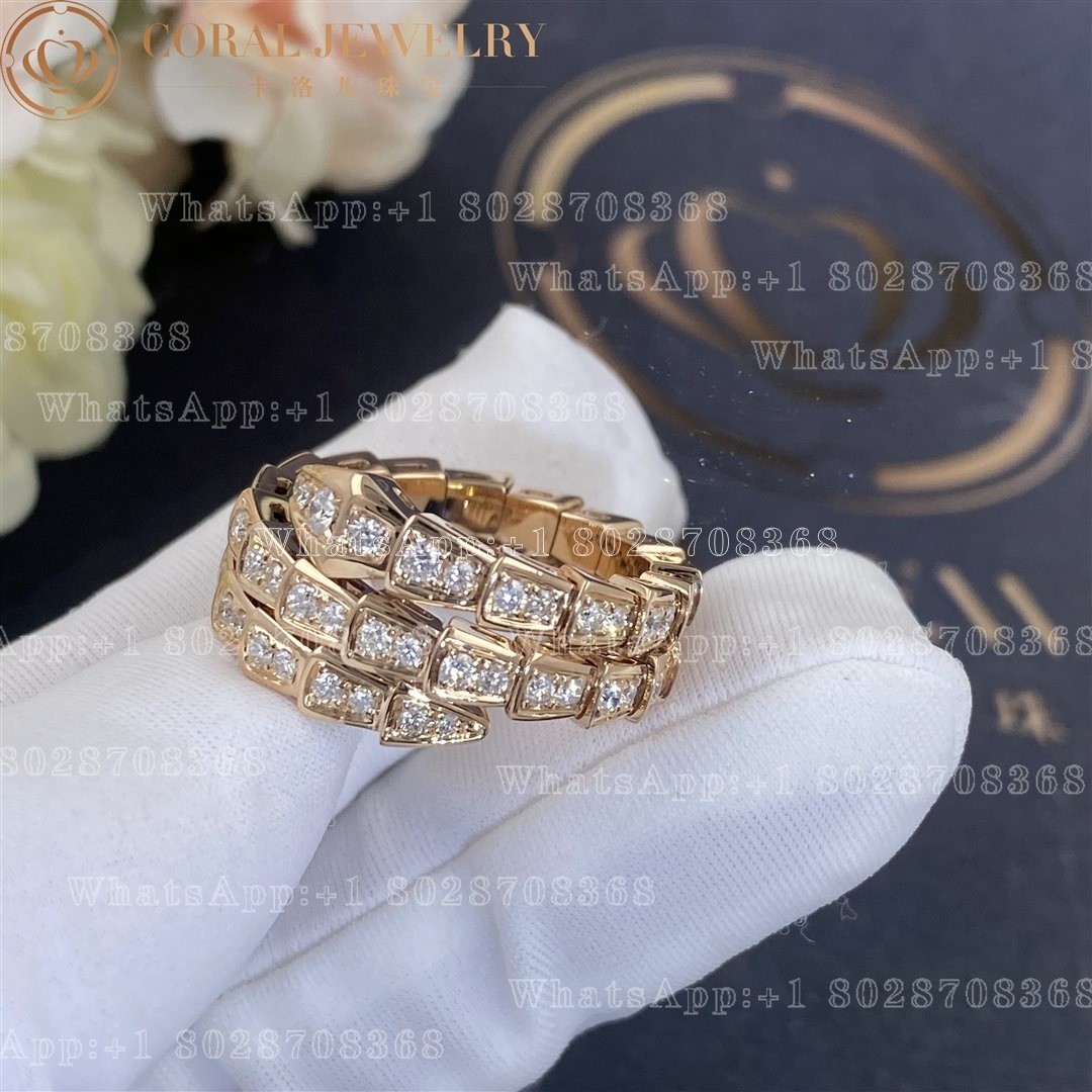 Bulgari Serpenti Viper two-coil 18 kt rose gold ring, set with pavé diamonds Ref.: 357257