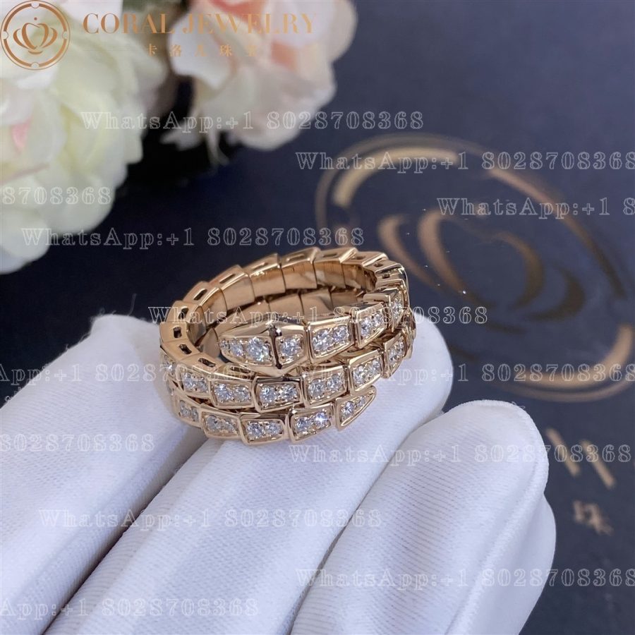 Bulgari Serpenti Viper two-coil 18 kt rose gold ring, set with pavé diamonds Ref.: 357257