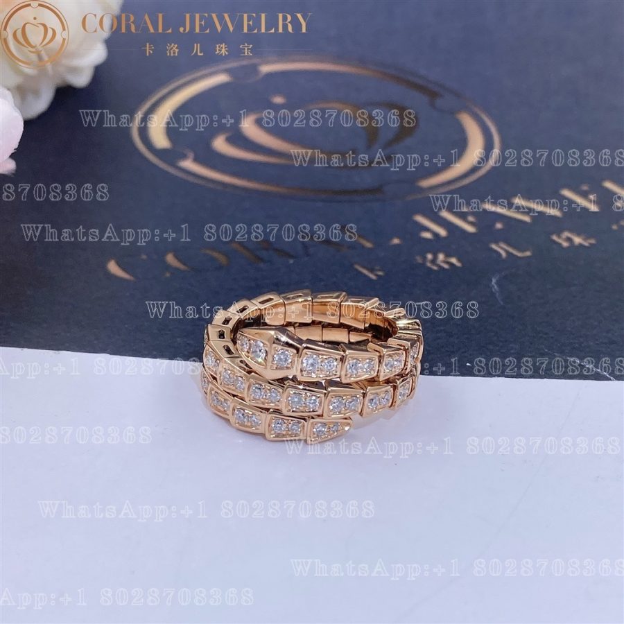 Bulgari Serpenti Viper two-coil 18 kt rose gold ring, set with pavé diamonds Ref.: 357257