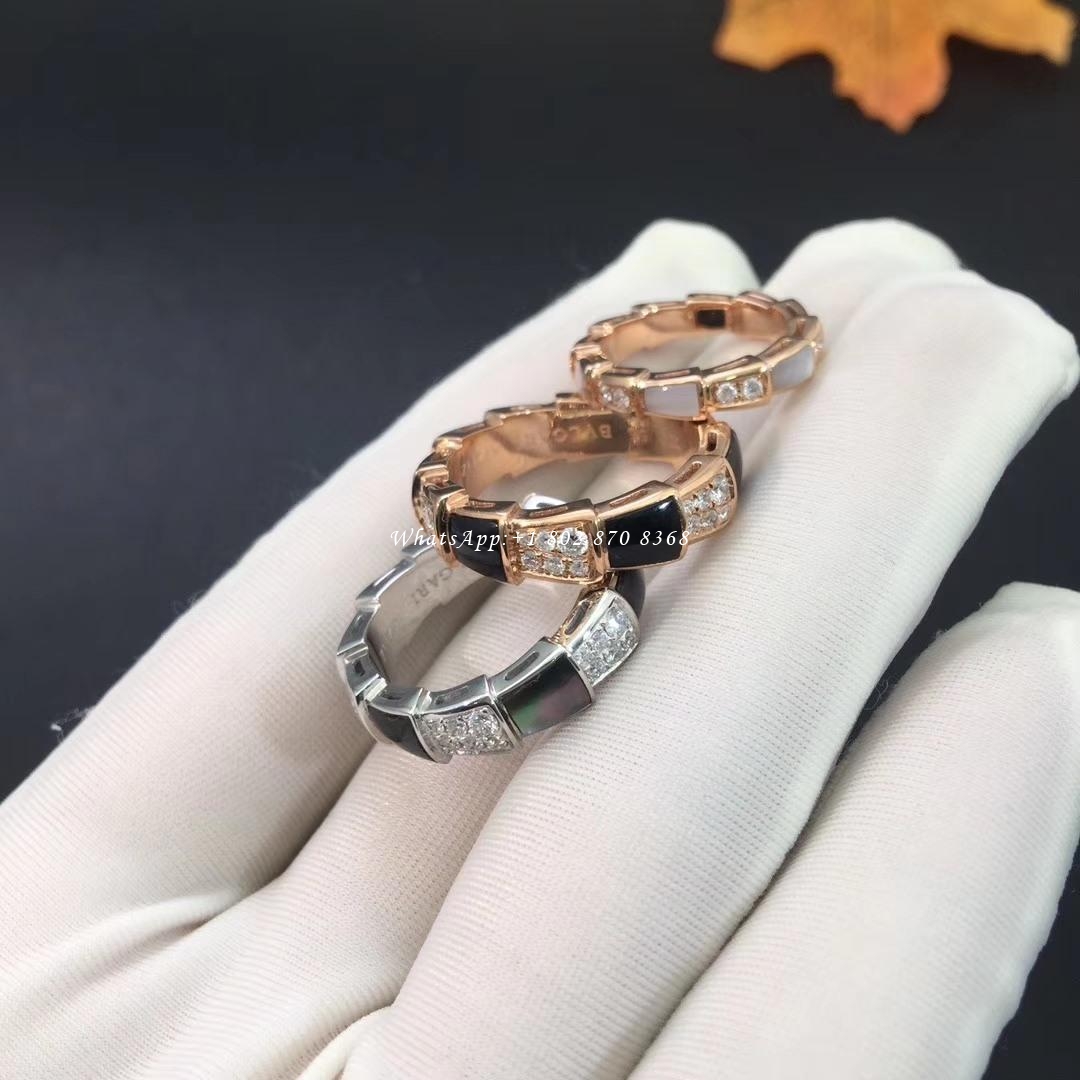 Bulgari Serpenti Viper 18 kt rose gold ring set with onyx elements and pavé diamonds 356625