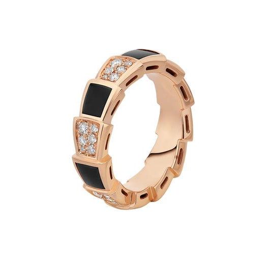 Bulgari Serpenti Viper 18 kt rose gold ring set with onyx elements and pavé diamonds 356625