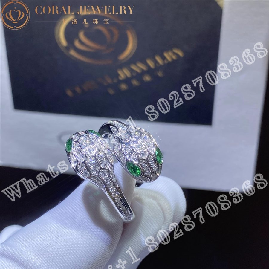 Bulgari Serpenti Seduttori 18 Kt White Gold Double Head Ring Set With Emerald Eyes And Pave Diamonds Ref 358094 Coral (5)