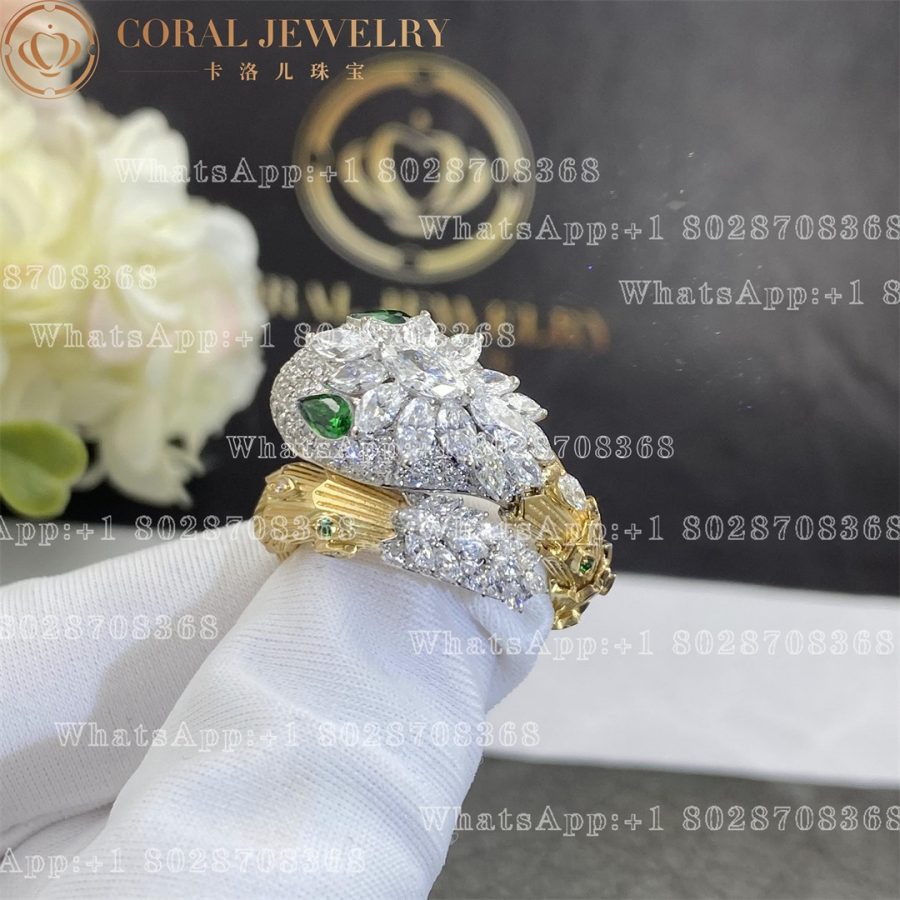 Bulgari Serpenti Snake ring Diamond & Emerald in 18k Gold