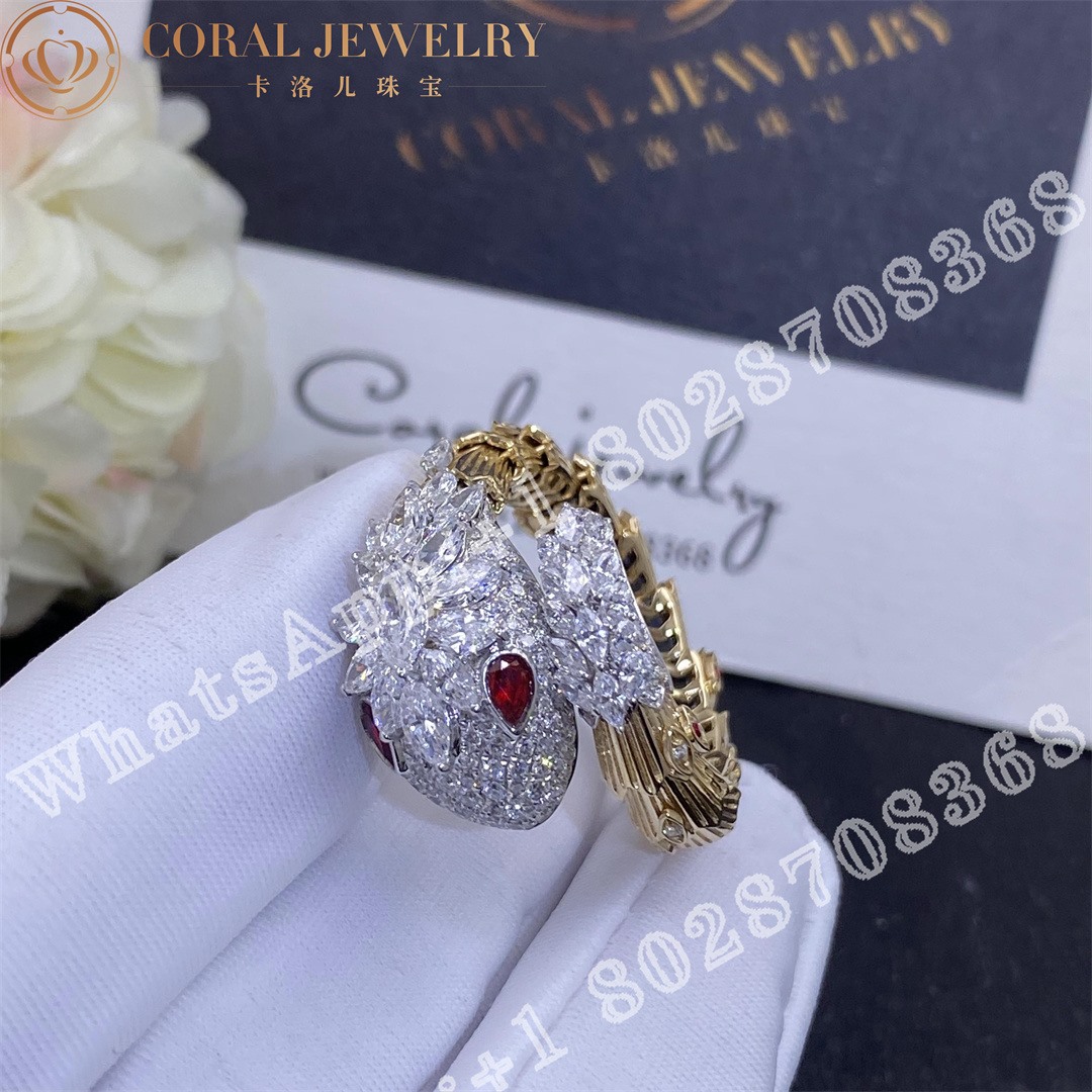 Bulgari Serpenti Snake Ring Diamond Ruby In 18kw Gold Coral (18)